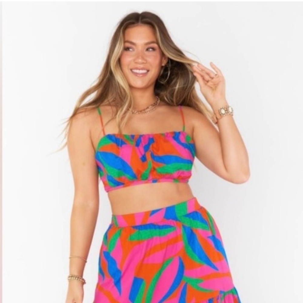 Show Me Your Mumu Cartagena Colorful Pink Orange Blue Green Smocked Crop XS - Picture 1 of 7